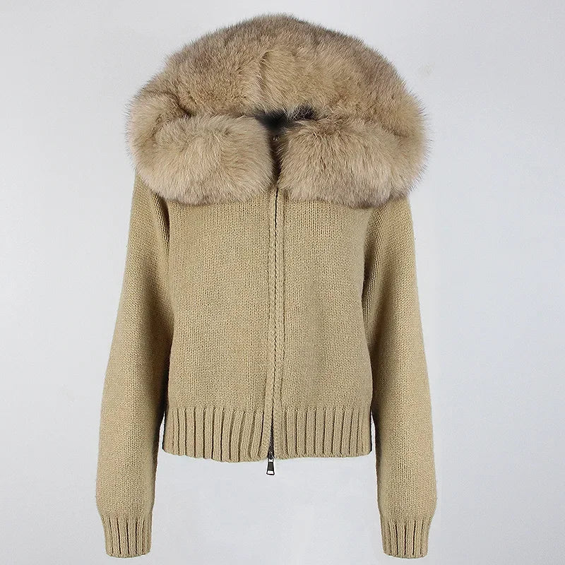 Cardigan Natural Fox Fur Coat Women Real Mongolian Fur Knitwear Female